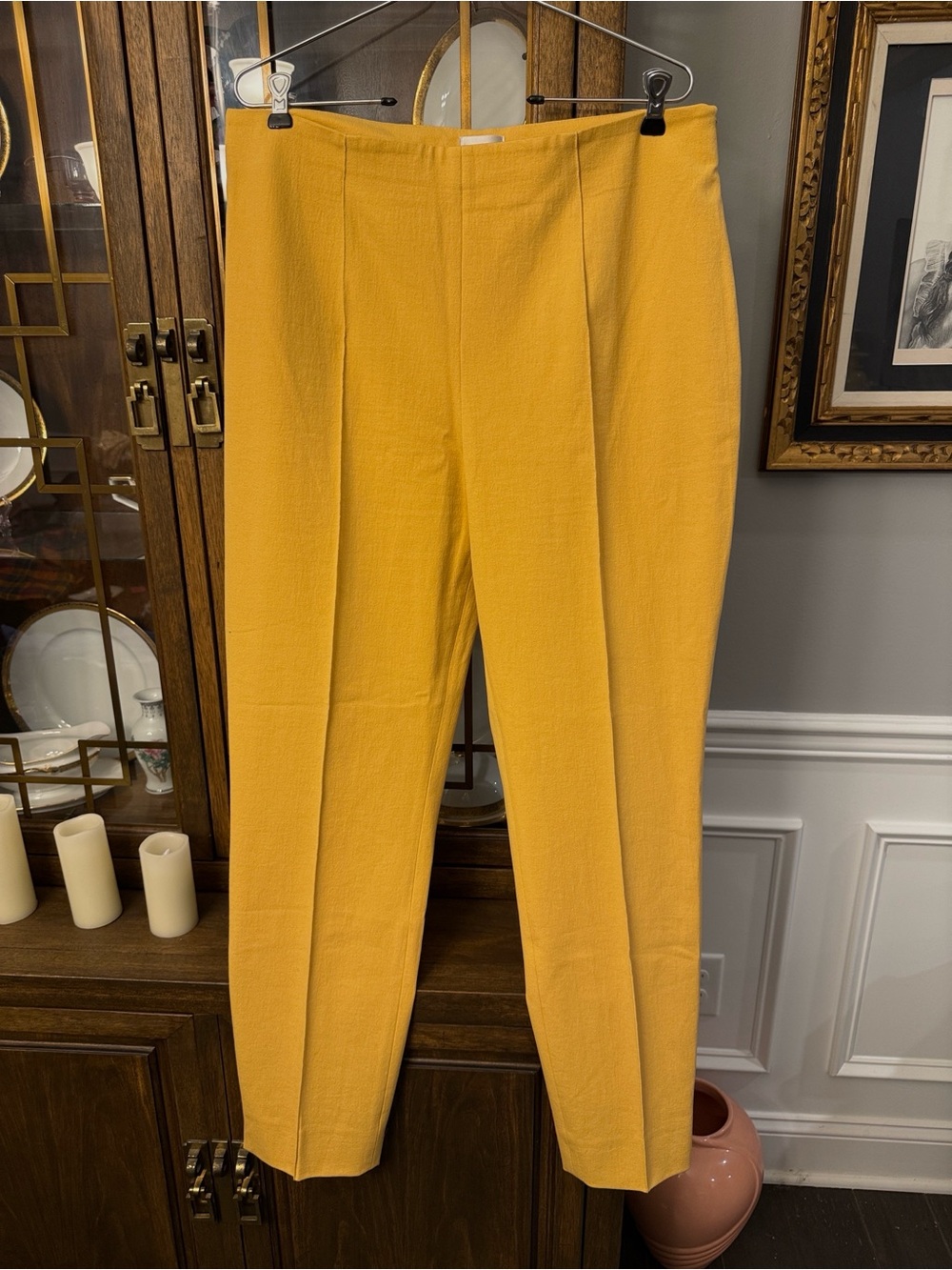 Cropped High-Rise Ankle Pants in Mustard Yellow